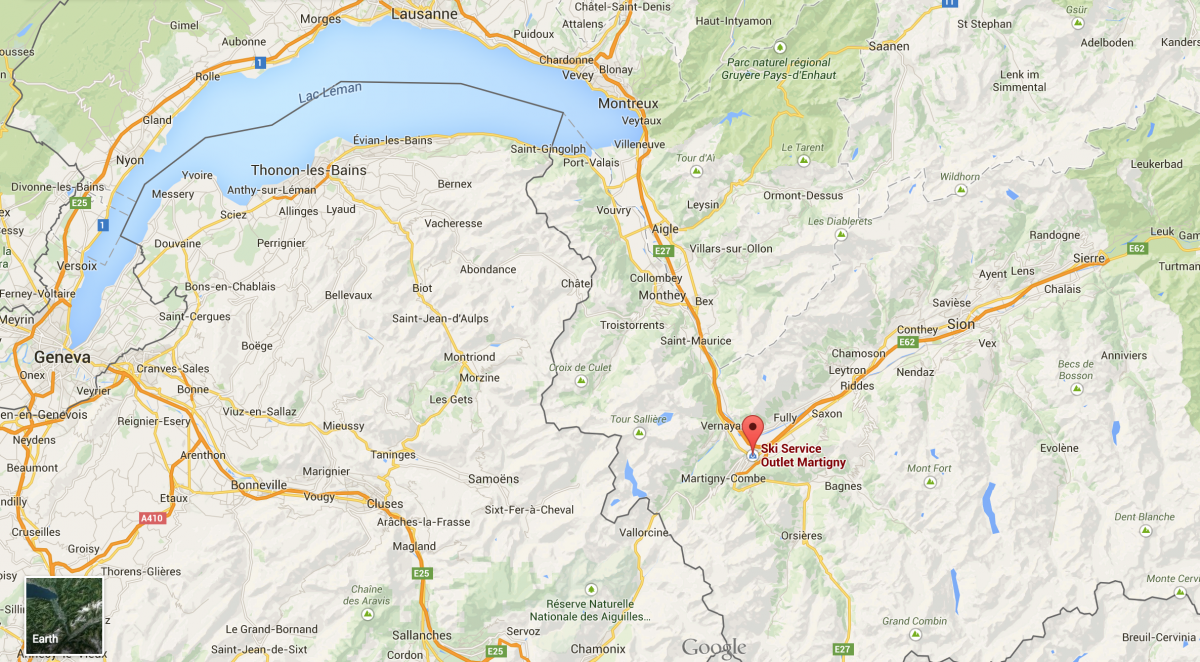 Map showing the location of Ski Service Outlet in Martigny, Switzerland