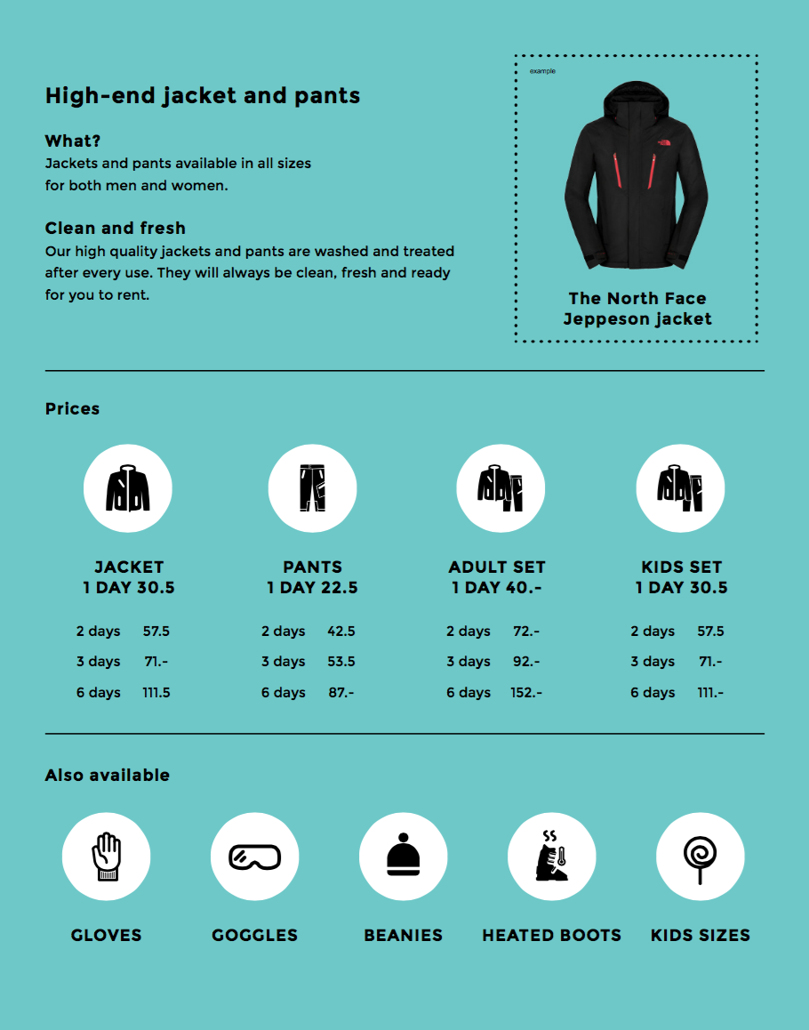 Verbier ski clothing hire for adults and children